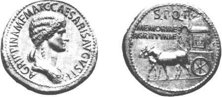 Una delle monete che il Senato di Roma dedicò ad Agrippina Maggiore  La moneta è elencata e descritta al n. 81 del Catalogo delle monete romane del “British Museum”