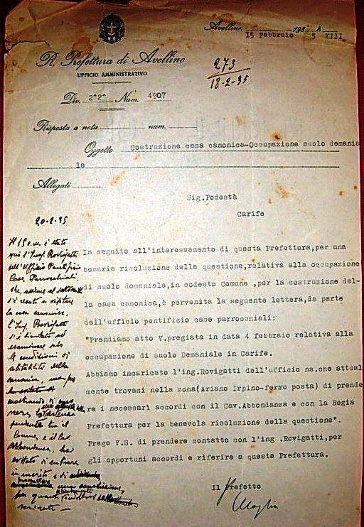 La nota prefettizia del 15 febbraio 1935