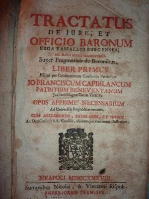 Edizione del 1738 dei due libri del Tractatus di Giovanni Francesco Capobianco